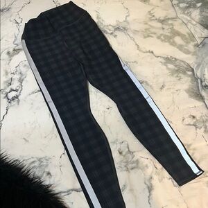 Alo Plaid Leggings with White Side Stripes